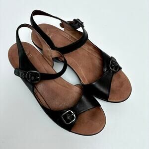 Women's Dansko Joanie Black Leather Buckle Wedge Sandals - EU 41 - Resort